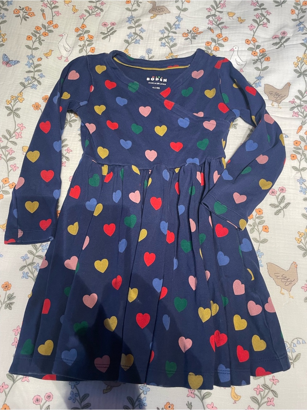 EUC Mini Boden Multicolored Heart Patterned Dress